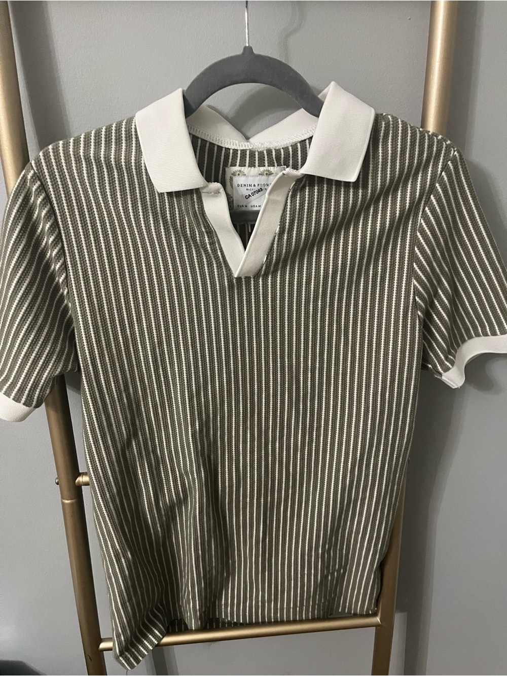 Men’s Denim & Flower by Ricco Olive Green & White Striped Polo Shirt